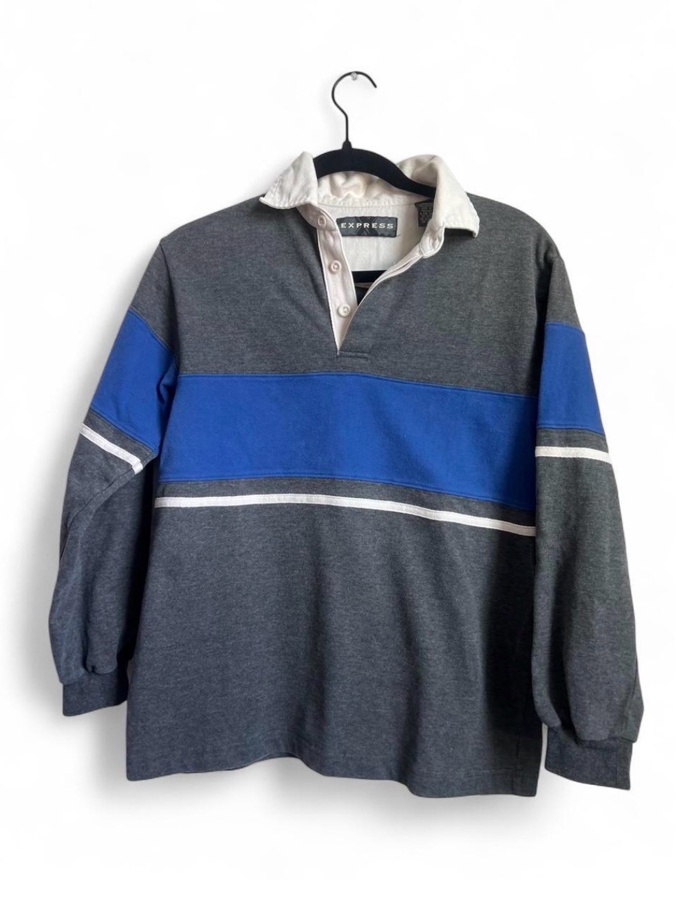 Vintage Express Striped Rugby Polo - Gray & Blue - Picture 2 of 5